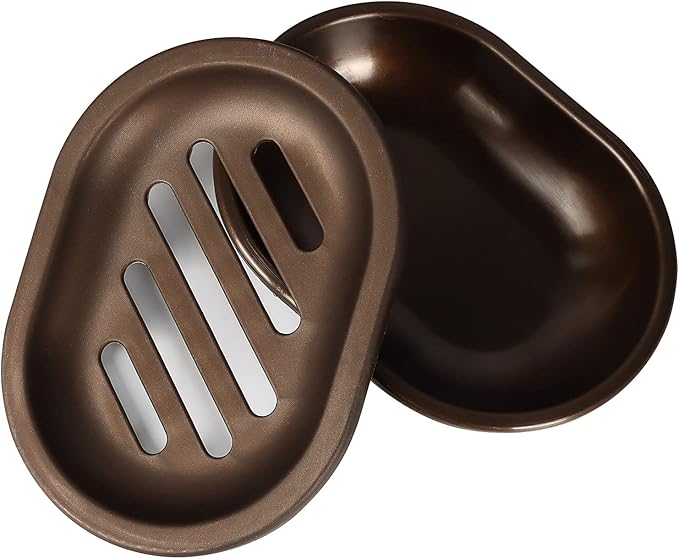 Topsky 2 Pcs Soap Dish for Shower, Double Layer Draining Soap Box with Drip Tray, Plastic - Bronze