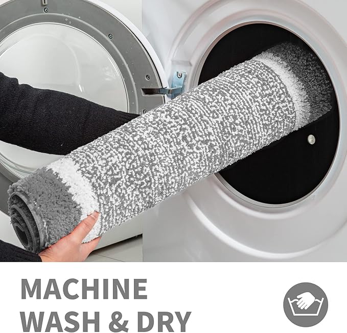 CozeCube Bath mats for Bathroom Non Slip, Fluffy Shaggy Bath Rugs for Bathroom Washable, Extra Soft and Absorbent Microfiber Bath Rugs for Shower Sink, Kitchen Sink, Light Grey, 16" x 24"