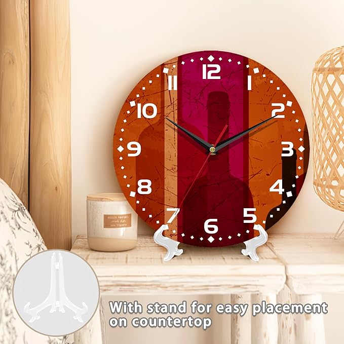 Clock for Living Room, Abstract Wine Wall Clock Vintage Wooden Wall Clock Silent Non-Ticking Battery Operated Arabic Numerals Wall Clocks Decorative for Kitchen, Office, Classroom 10 Inch