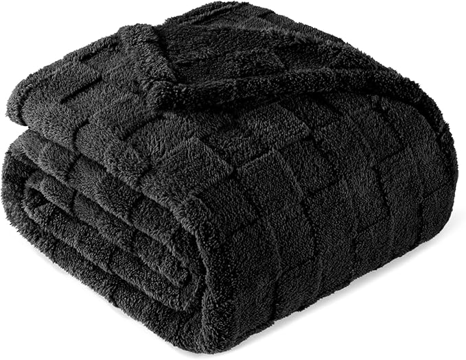 Exclusivo Mezcla Twin Size Flannel Fleece Blanket, Super Soft and Warm Lightweight Checkered Pattern Blankets for All Seasons, 60x80 Inches, Black
