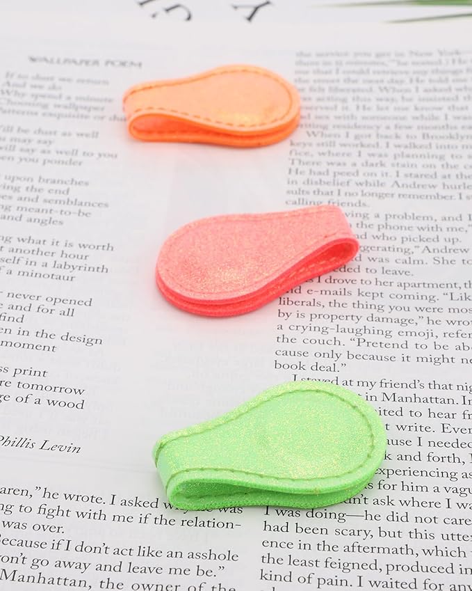 Leather Magnetic Bookmarks, 3Pcs Loose Powder Morandi Magnet Book Mark Clips Gift for Women, Kids, Reading Book Lovers, Teacher Gift for School Office Home Supplies (Orange+Green+Pink)
