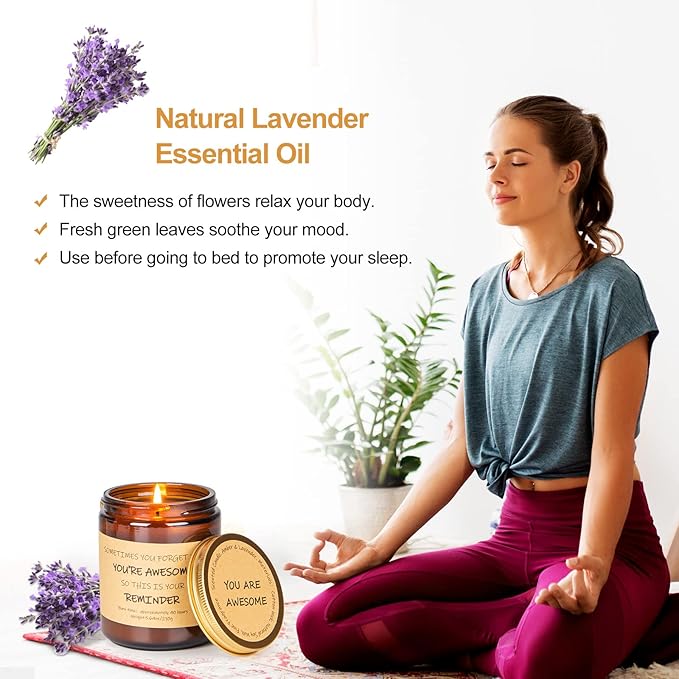 Lavender Scented Candles - Inspirational Thank You Gifts, Birthday Candle Gift Set for Women, Relaxing Birthday Gifts for Mom, Girlfriend, Best Friend, Coworker, Candles for Home Scented with Keychain