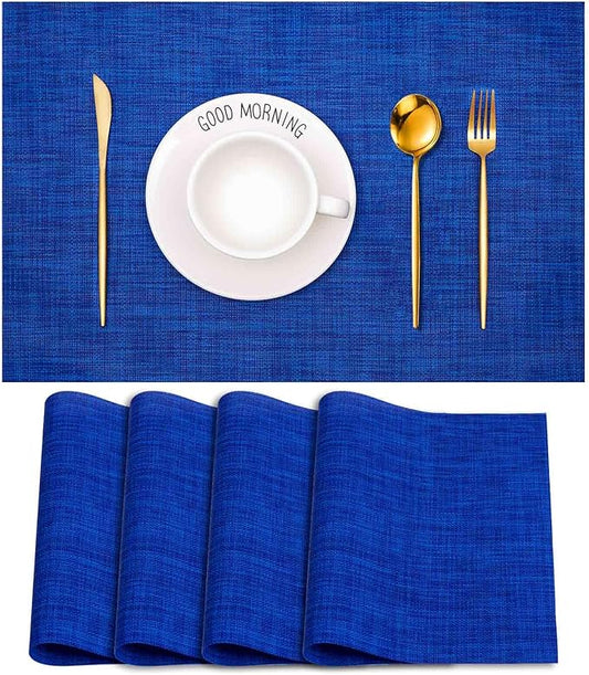 GIVERARE Placemats Set of 4, Heat-Resistant Woven Vinyl Placemat 12x18in, Non-Slip Washable PVC Table Mat, Easy to Clean Premium Plastic Mats for Dining, Kitchen Table (Navy Blue)
