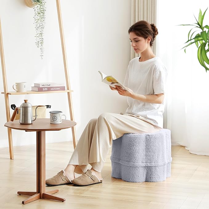 Tiita Floral Pouf Ottoman, Foot Stools Ottoman with Foam Chunk Filling, Puff Foot Rest for Couch, Living Room, Kids Room, Grey