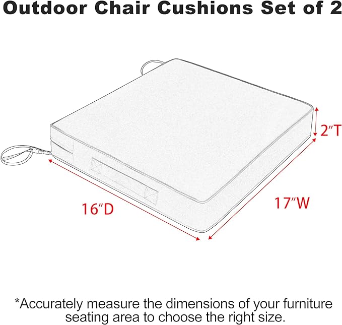 Favoyard Patio Chair Cushions 17 x 16 x 2 Inch Waterproof Outdoor Seat Cushions for Patio Furniture 3-Year Color Fastness Garden Sofa Couch Pads with Handle & Adjustable Straps Set of 2, Dark Grey