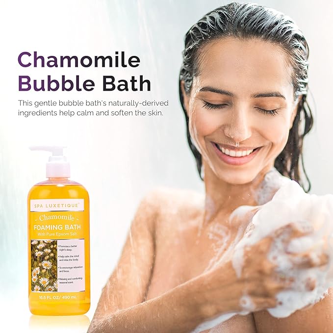 Bubble Bath, Spa Luxetique Foaming Bath with Pure Epsom Salt, Chamomile Rose and Lavender Scent Bath Set, Christmas Gifts for Women Gift Set for Men 3 Pack 49.8 fl oz Gifts for Mom