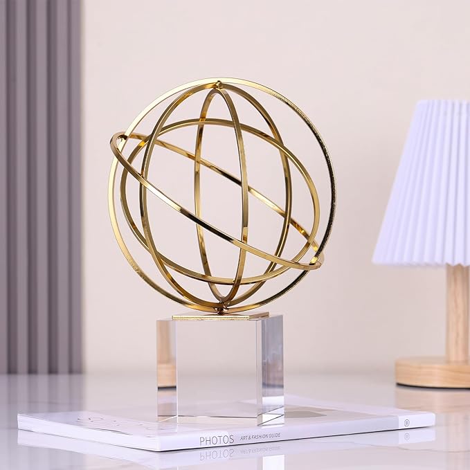 DOVDOV Gold Geometric Decorations, Metal Knot Statues and Crystal Base Decorations, Luxury Home Decor for Room Office Shelves on Display Shelves Decorative Aesthetics.