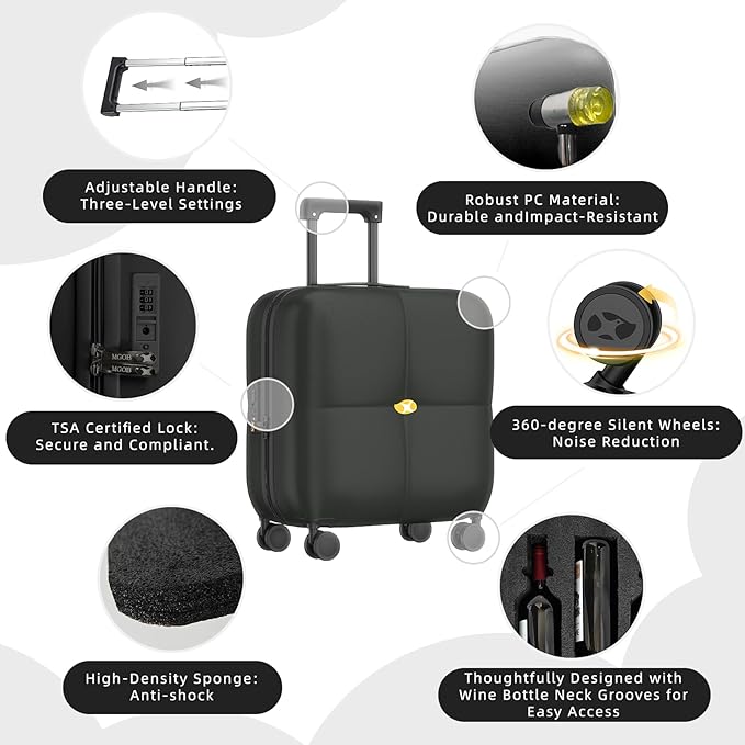 Wine Suitcase, 6 Bottle Wine Luggage, Durable Wine Travel Case, Fly With Wine Suitcase with TSA Lock, Versatile Wine Carrier with Removable Inserts and Silent Spinner Wheels(Black)