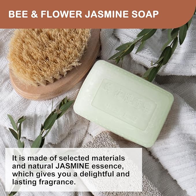 Bee & Flower Soap Bar Jasmine Soap Moisturizing Bath Soap Bars Nourishes Your Skin 4.4 oz(Pack of 4)