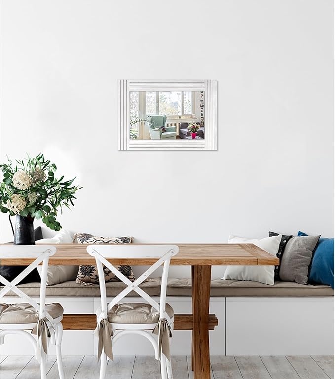 Wood Mirror Rectangular Framed Rustic Vintage Mirrors Decor Farmhouse Bedroom Bathroom Mirror for Dressing Table Entrance Small 16"x12" White