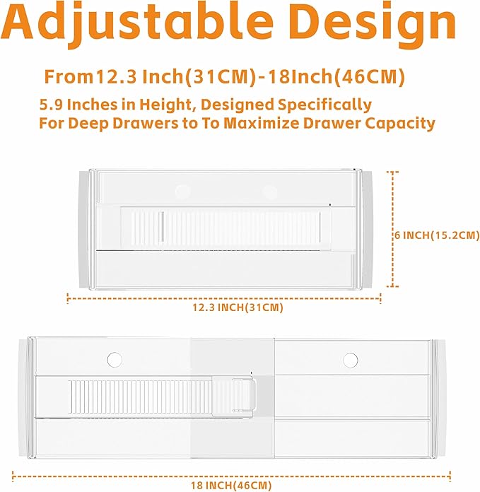 Yieach 5 Pack 6 Inch Tall Acrylic Drawer Divider for Clothes-Expandable from 12.3-18''-Adjustable Dresser Deep Drawer Dividers for Baby Clothing,Underwear,Clear in Drawer Separators for Kitchen,Office