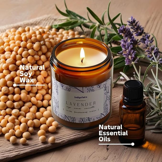 Lavender Scented Candle - 7oz Soy Wax Aromatherapy Candle for Stress Relief & Relaxation – 40 Hours Long Lasting, Natural Essential Oils, Gift for Women & Home Decor