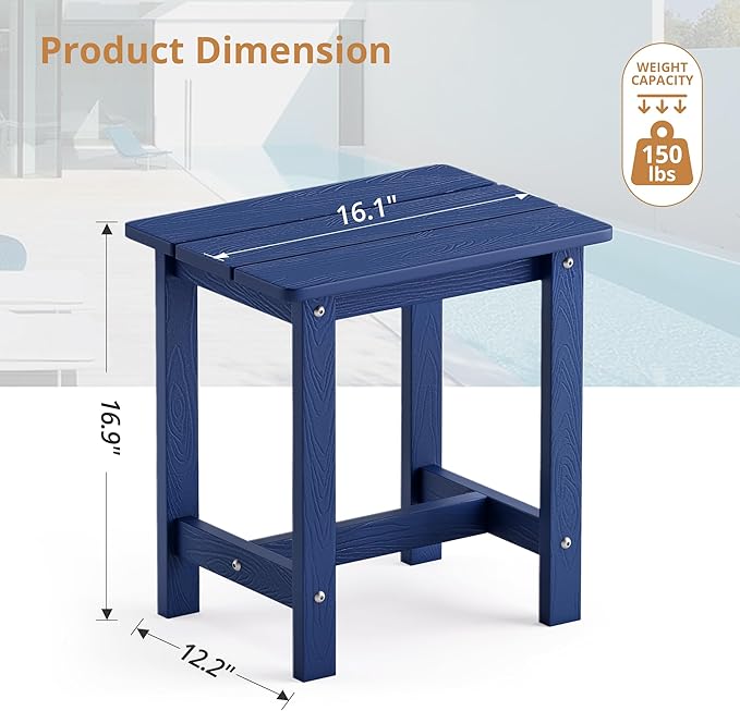 LUE BONA Outdoor Side Table, HDPS Small Outdoor Table, Adirondack Side Table, Outside End Table for Patio, Porch, Deck, Pool, Weather Resistant/Easy Maintenance/Indoor or Outdoor Use, Navy