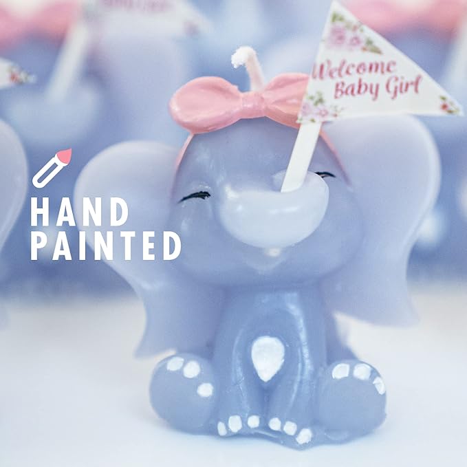 Sweet Baby Co. Girl Baby Shower Favors for Girls Pink Elephant Candle Pack of 6 for Guest Guests Small Party Favor Mini Souvenirs Giveaways Decoration Princess Candy Theme