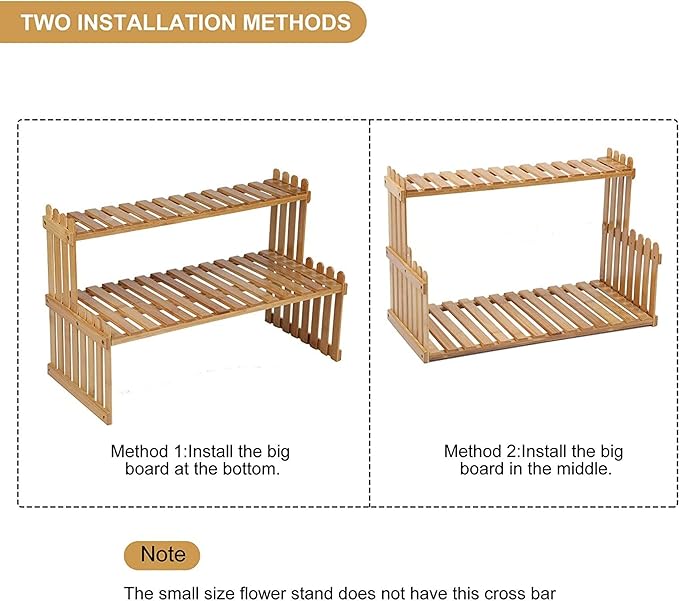 14.6"/18.5" 2 Tiers Bamboo Plant Stand Shelf,Desk Flower Pot Holder,Adjustable Desktop Shelf Display Organizer Ladder Rack For Office Decorate Storage Rack,Kitchen rack (18.5" Length)