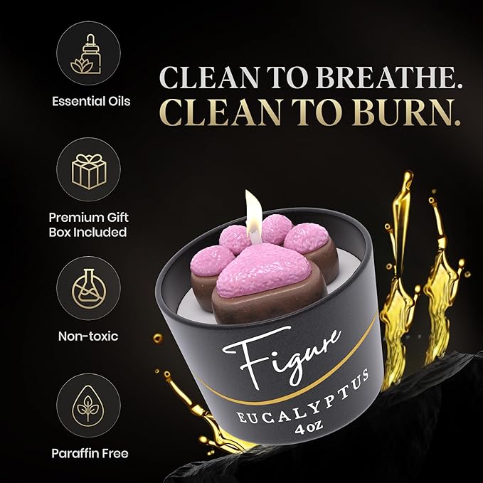 All Natural Scented Candle for Dog & Cat Lovers | Hand-Poured | Aromatherapy | Beeswax & Organic Soy Wax Blend | Essential Oils | 100% Beeswax Wick | Premium Gift Box Included | Paw Eucalyptus 4 oz