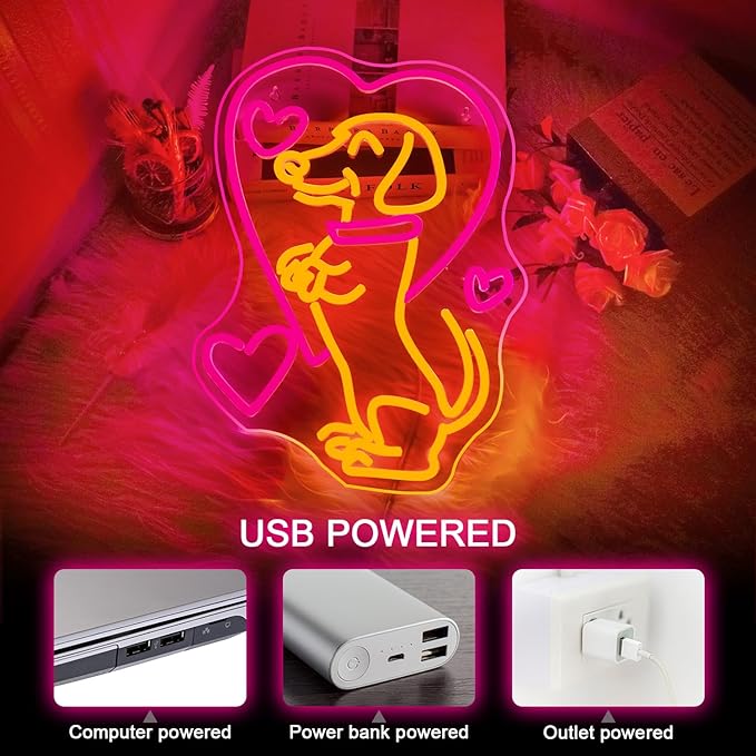 NOSUN Love Dog Neon Sign for Wall Decor With USB Light Up Sign for Bar, Party, Club, Bedroom, Gaming Room, Men Cave - LED Decorations