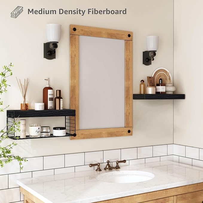 QEEIG Bathroom Shelves Over Toilet - Wall Mounted Floating Shelves Toilet Paper Storage Small Farmhouse Decor Shelf 16 inch Set of 2, Black (019-B2)