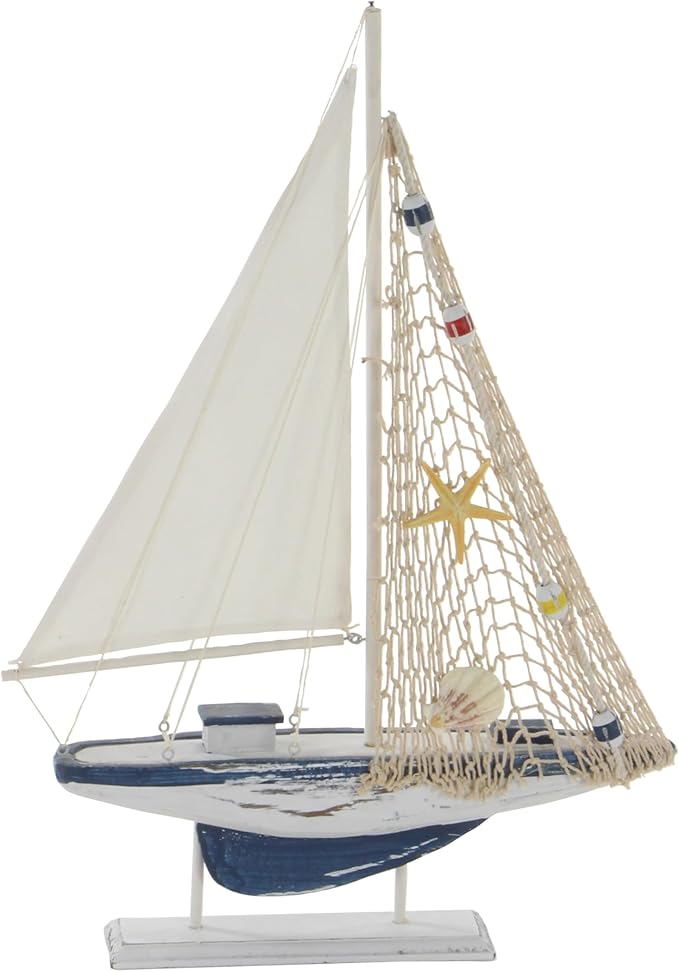 Deco 79 Wood Sail Boat Handmade Decorative Sculpture Home Decor Statues, set of 2 Accent Figurines 13" x 2" x 20", White