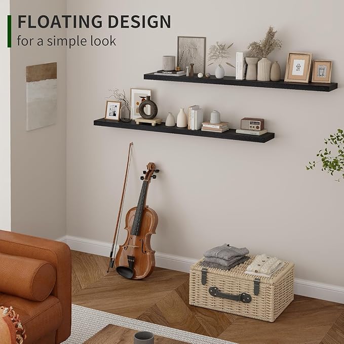 Marsmiles Wood Floating Shelves for Wall Set of 2, 48 Inch Wide Rustic Wooden Floating Shelves, Invisible Wall Mounted Display for Living Room Bedroom Kitchen Bathroom Office, White