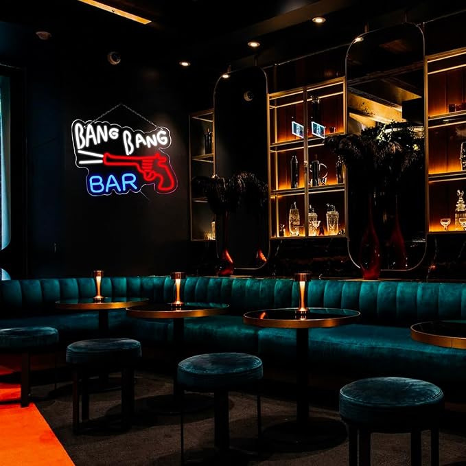 JFLLamp BANG BANG BAR Neon Signs for Wall Decor Neon Lights for Bedroom Led Business Signs Suitable for Man Cave Bar Pub Restaurant Christmas Gift Art 5V Power Adapter 12.2 * 15.4 Inch(Blue+red+white)