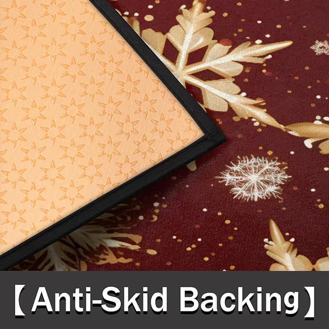 Half Round Doormat Indoor Entrance Mat Bathroom Carpet Absorbent Floor Mat Kitchen Mat for Home Front Door Bedroom Living Room Christmas Decorative Rug Winter Snowflakes
