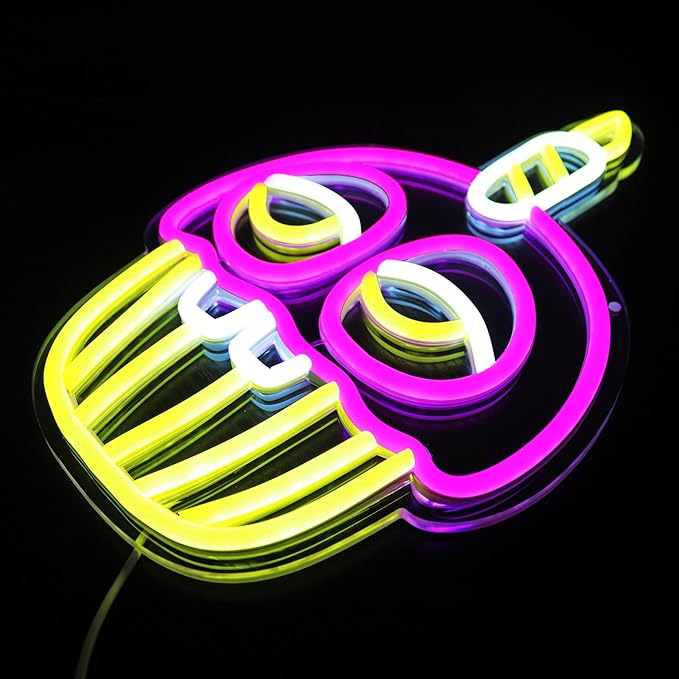 Cupcake Anime Cartoon Neon Signs for Wall Decor, LED Light for Bedroom, Kids' Room, Birthday Decorations, USB Powered, Pink, Yellow, White, 11.8x7.8 inches