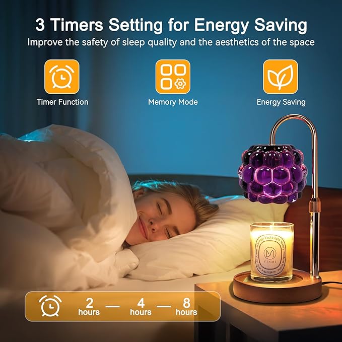 Candle Warmer Lamp with Timer Adjustable - Height Candle Warmer, Dimmer, Vintage Glass Wax Melting Lamps for Home Decor, for Candles in Jars with 2 Bulbs