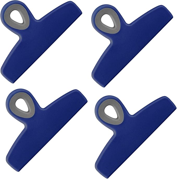 COOK WITH COLOR Bag Clips - Heavy Duty Chip Clip and Refrigerator Magnet Clips for Food Storage with Air Tight Seal Grip, Blue, Pack of 4 Large Clips