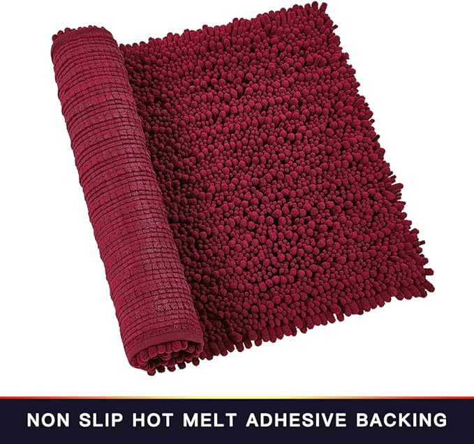Walensee Bathroom Rug Non Slip Bath Mat (36x24 Inch Red) Water Absorbent Super Soft Shaggy Chenille Machine Washable Dry Extra Thick Perfect Absorbant Best Large Plush Carpet for Shower Floor