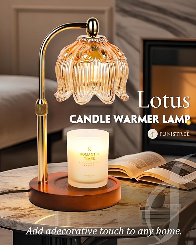 Candle Warmer Lamp with Timer Dimmable, Height Adjustable, Birthday Gifts for Women Mom House Warming New Home Room Decor, Lotus Flower Candle lamp for Jar Scented Candles with 2 Bulbs