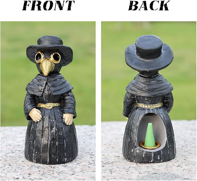 Plague Doctor Incense Burner, Plague Doctor Cone Burner Eyes Will Smoke, Ornament Handmade Craftwork Yoga Room, Desktop Resin Ornament for Home Decoration, Effective Stress & Anxiety Relief.