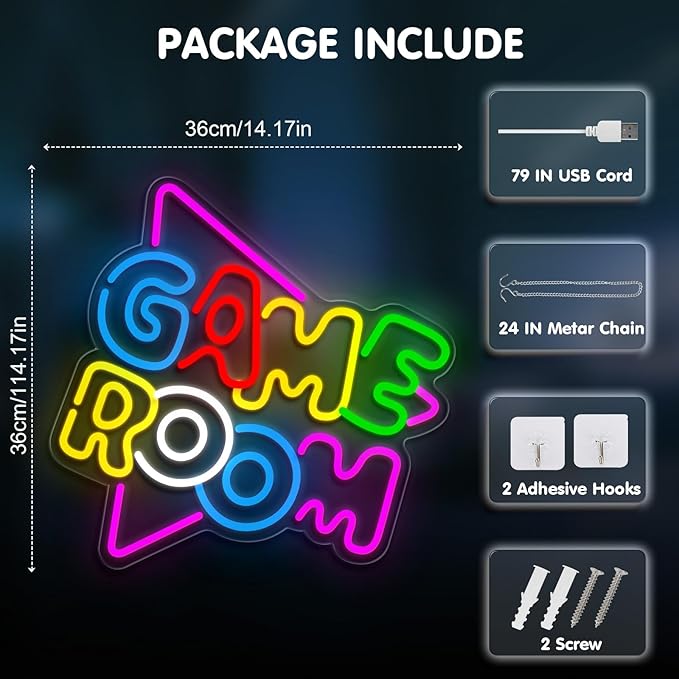 Gamer Neon Sign for Gamer Room Decor, USB Powered Dimmable Colorful Led Gaming Neon Signs for Boys Room