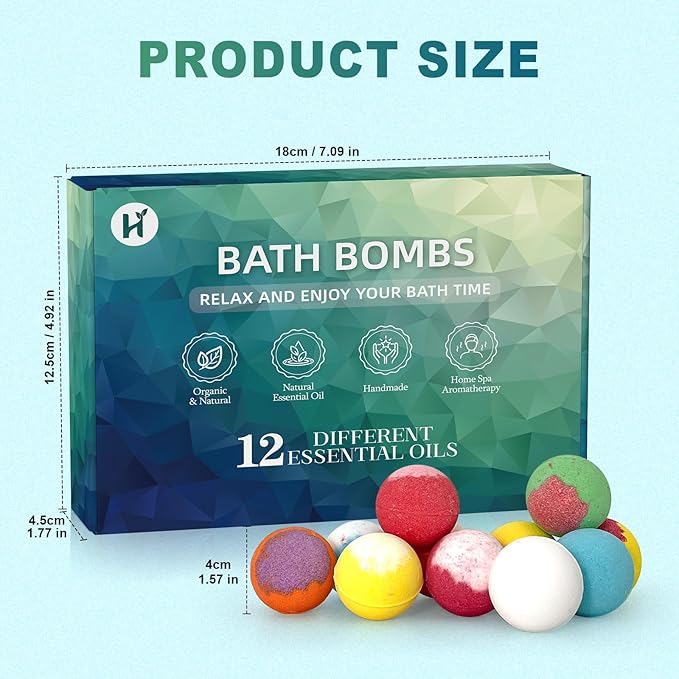 Bath Bombs Fathers Day Birthday Gift for Women Mom Her Daughter Wife Set - 12Pack Handmade Natural & Organic, Spa Relaxing Birthday Gifts for Men, Aromatherapy Bubble Bath, Amazing Present for Kids