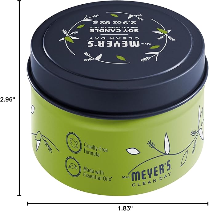 MRS. MEYER'S CLEAN DAY Soy Tin Candle, 12 Hour Burn Time, Made with Soy Wax and Essential Oils, Lemon Verbena, 2.9 oz