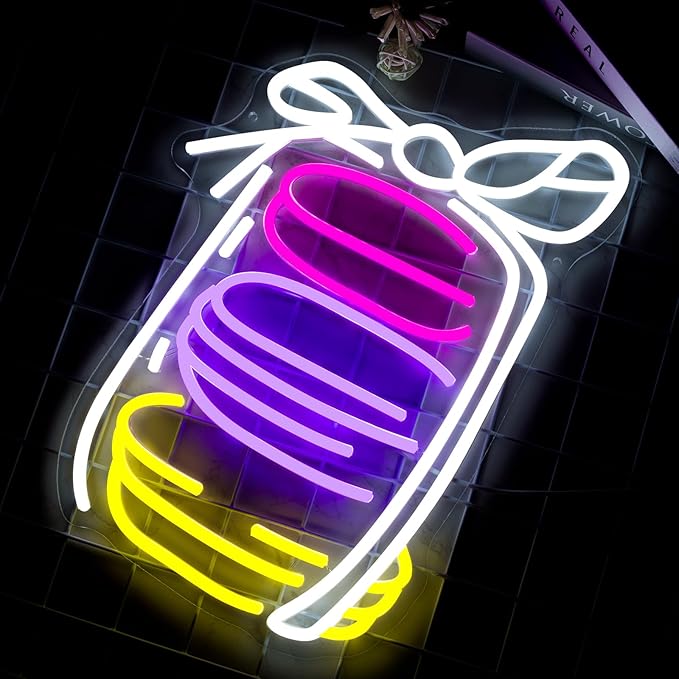 French Macarons Neon Sign, French Cookies Neon Signs For Wall Decor, Led Baking Light Up Signs for Dessert Shop Resturant Home Party Decorations Gifts