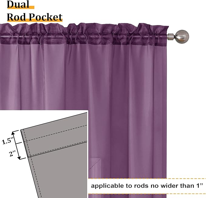 Aiyufeng Plum Purple Sheer Curtains 90 Inches Long 2 Panels, Solid Voile Top Dual Rod Pockets Stylish Breathable Drapes Window Treatment for Kid's Room/Bedroom/Living Room, 42W x 90L inches