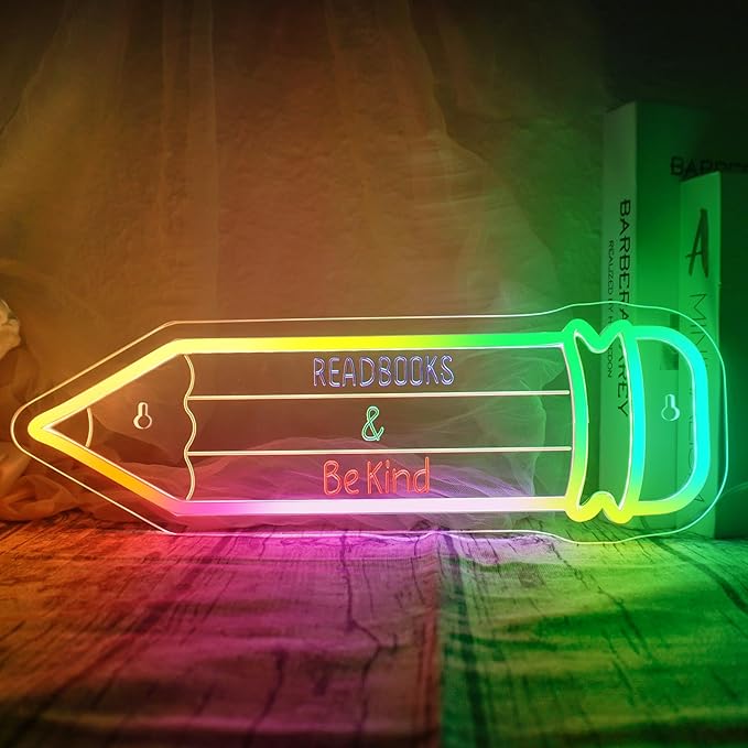 Read Book And Be Kind Neon Sign Student Classroom Neon Lights For Wall Decor Dimmable Colorful Light Up Sign For Bedroom Library Classroom Reading Study Room Decoration Boy Girls Gifts