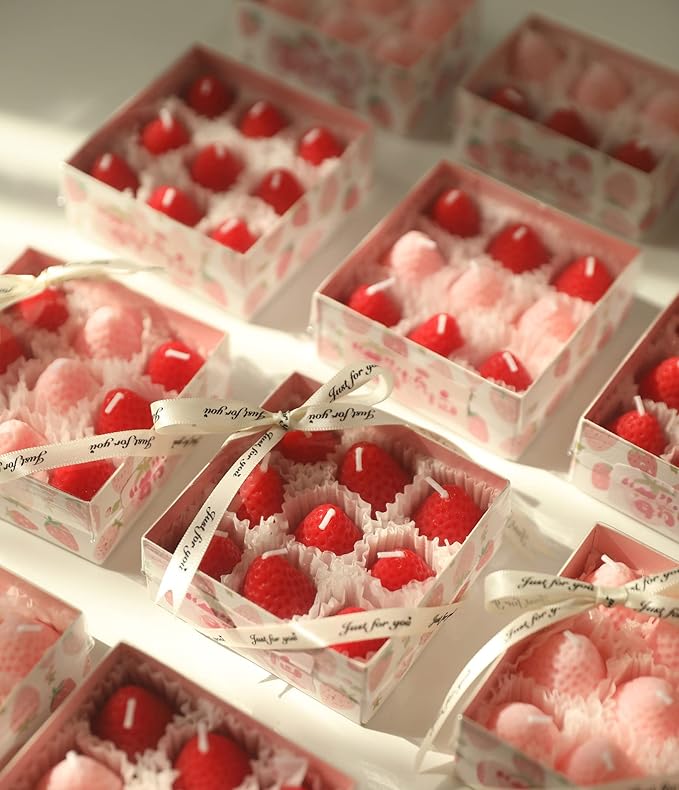 Strawberry Shaped Scented Candle,4PACK 75G Fruit Aroma Soy Wax Decorative Candle for Table Photo Prop Birthday,Prefect Gift for Meditation Stress Relief Mood Boosting Bath Yoga (Multi-Colored)