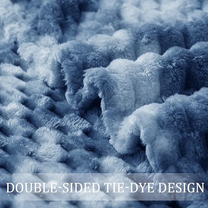Exclusivo Mezcla King Size Soft Fleece Blanket, 90x104 Inches Stylish Jacquard Velvet Blanket for Bed, Fuzzy Cozy Lightweight for All Season, Tie-dye Stone Blue