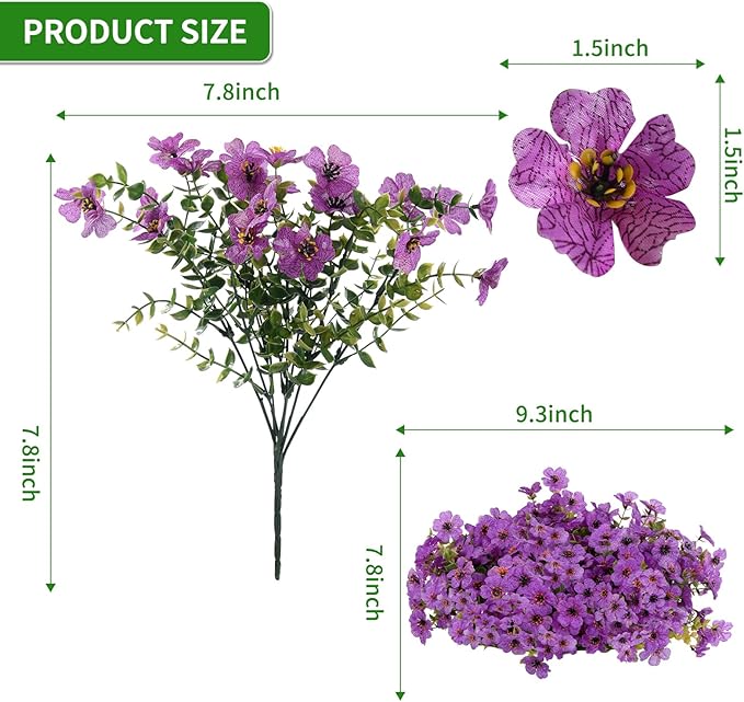 Artificial Flowers Outdoor, Faux Silk Flowers Plastic Plants for Outdoors Indoor Outside Front Porch Hanging Planter Window Box Garden Home Decoration, 14 Bundles(Purple)