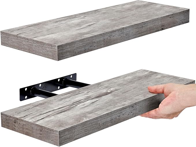 Sorbus Floating Shelves for Wall, Bathroom Shelves Wall Mounted for Kitchen, Bedroom, Bathroom Storage Over Toilet, Hanging Book Shelf for Wall Home Decor Living Room (Grey, 2 Pack)