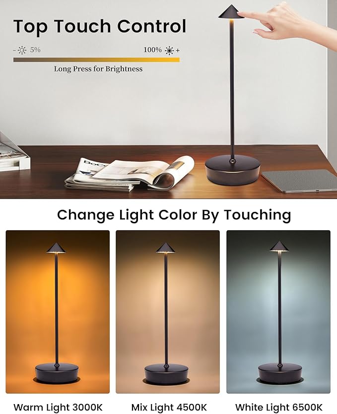 Rechargeable Cordless Table Lamp, 7000mAh Portable Led Table Light 2 Pack, Battery Operated Lamp Waterproof, Outdoor Table Lamp for Dining Restaurant Patio Bedroom Office