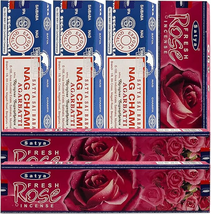 Nag Champa Rose Incense Sticks & Holder Bundle Variety Pack from House of Satya Incense Sticks and Trumiri