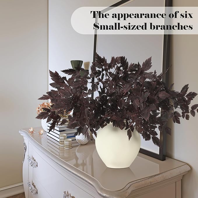 Lyrow 6 Pack Artificial Cimicifuga Plant Leaf Spray Faux Plum Cimicifuga Ramosa Leaf Branch Faux Fall Spray Silk Plants for Home Vase Wedding Garden Farmhouse Table Mantel Decor (18 Inches)