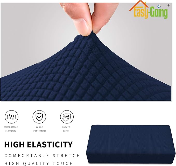 Easy-Going Stretch Ottoman Cover Folding Storage Stool Furniture Protector Soft Rectangle slipcover with Elastic Bottom (XX-Large,Navy)