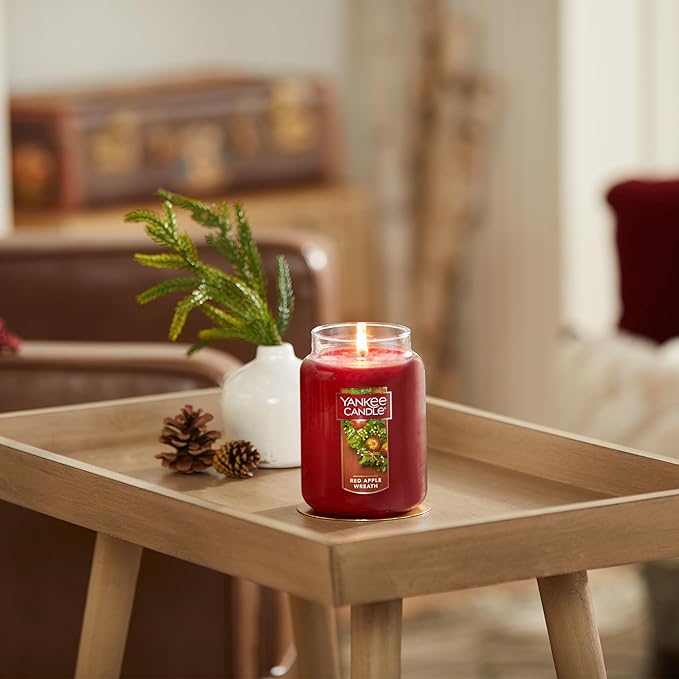 Yankee Candle Apple Wreath Scented, Classic 22oz Large Jar Single Wick Candle, Over 110 Hours of Burn Time | Holiday Gifts for All