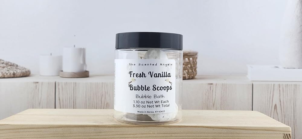 TSA Handmade Very Bubbly Fresh Vanilla Bubble Bath Scoops with Poppy Seeds, Soak, Clean, Spa, Skin Care, Dry Skin, Moisturizer, Scented Soap, Sensitive, Woman, Kids, Gift, Relax, 3 1.1 oz Scoops