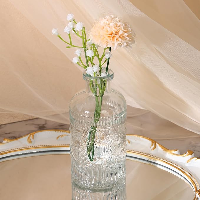 Fixwal Set of 5 Bud Vases, Small Vase for Flowers, Glass Vase for Home Decor, Wedding Decorations, Clear Flower Vases for Centerpieces, Vintage Vase for Home Decor