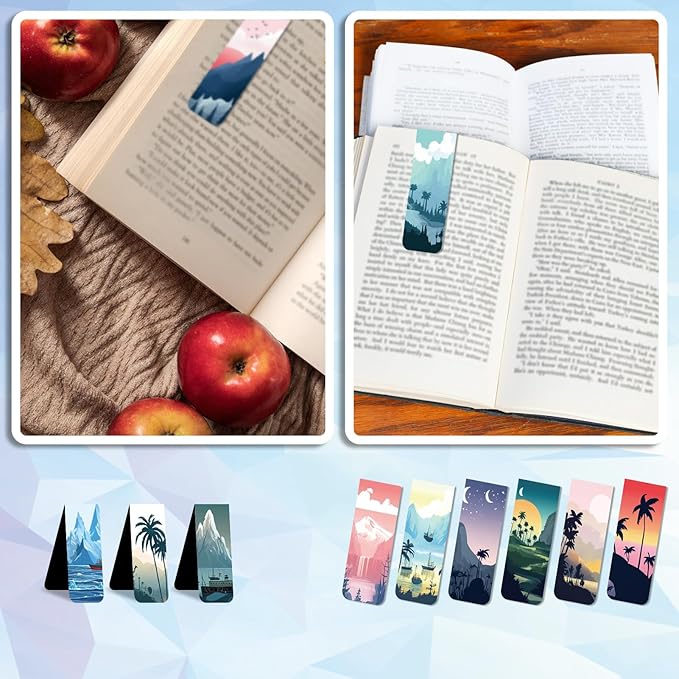 48 Pieces Magnetic Bookmarks Magnet Page Markers - Book Marks for Reading Women & Men with Storage Boxes - Cute Magnet Bookmark Clips for Reading Pleasure(Coconut Trees)